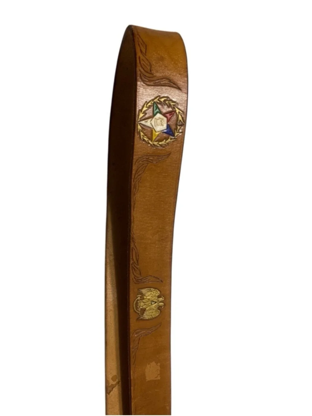 Vntg 70’s Men's hand painted Brown Leather Belt with Free Masons One Size